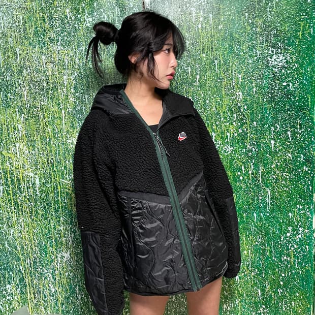 나이키 블랙 플리스 후리스 집업 후드 바람막이 점퍼 2XL