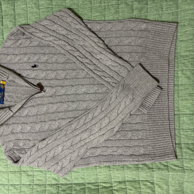 폴로 랄프로렌 케이블 니트 반집업 꽈배기