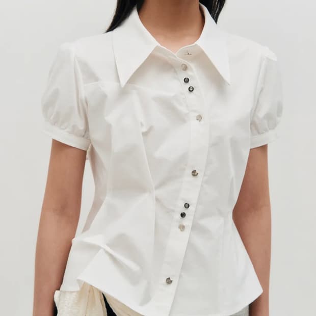 (새상품)킴지수 반팔 퍼프 셔츠 화이트 S Puffed Button Up