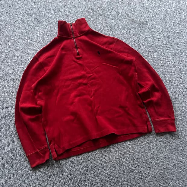 폴로 랄프로렌 레드 반집업 니트