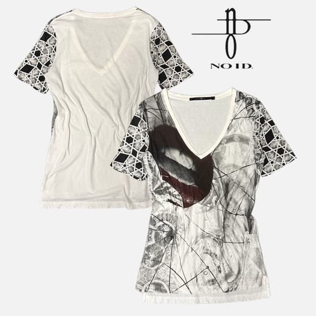 NO ID. grunge printing v-neck t-shirt