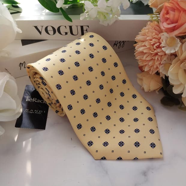 프란지 실크 레몬 플라워 모티브 넥타이 9.3cm 새제품 K1630
