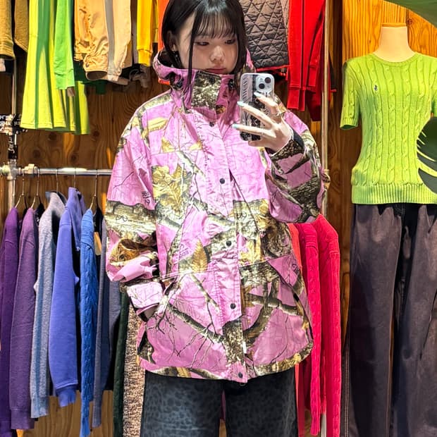 S Fetch 패치선데이 리얼트리 핑크 나일론 후드 자켓