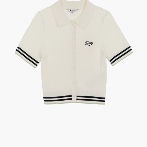 타미힐피거 크롭 립 폴로 가디건 M