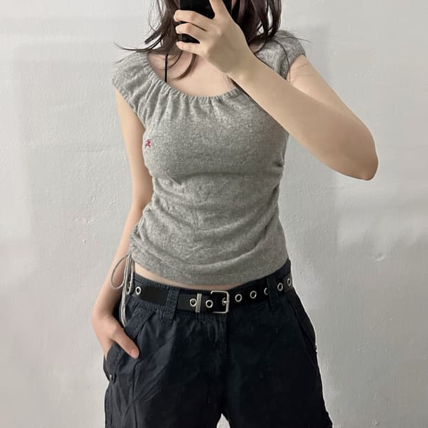 (M) 버버리 블루라벨 그레이 셔링 반팔 티셔츠