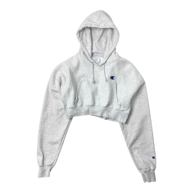 [중고] 챔피온 리버스 위브 크롭 후드티 그레이