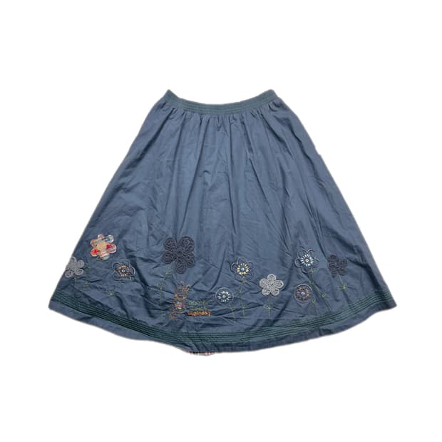 자수 네이비 밴딩 스커트
