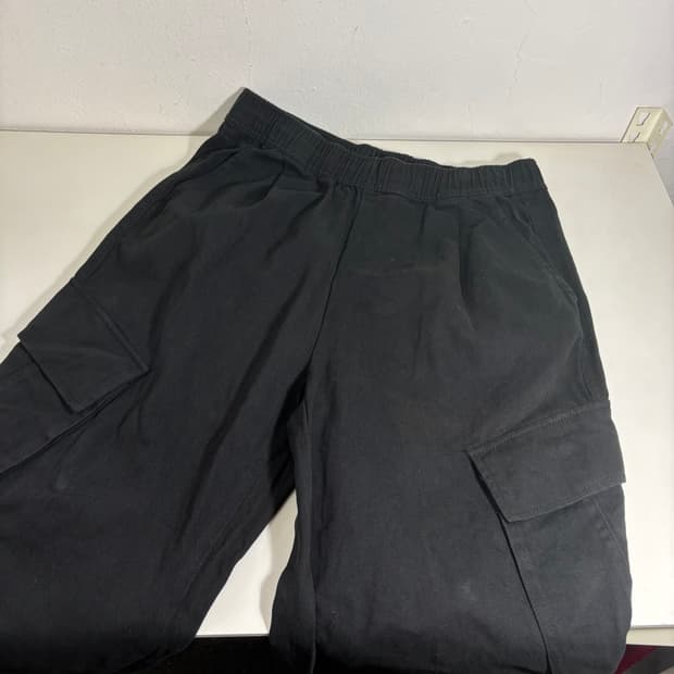 L 어반타입 블랙 와이드핏 코튼 카고팬츠