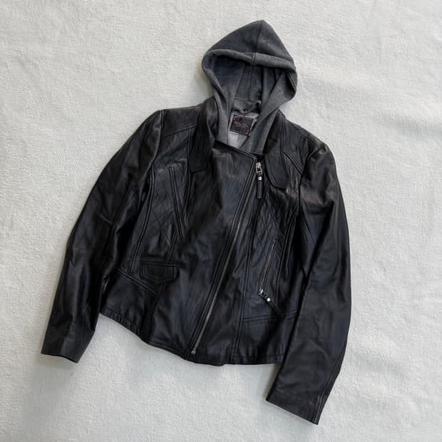 91 시티지 양가죽 후드 라이더 자켓 0401T