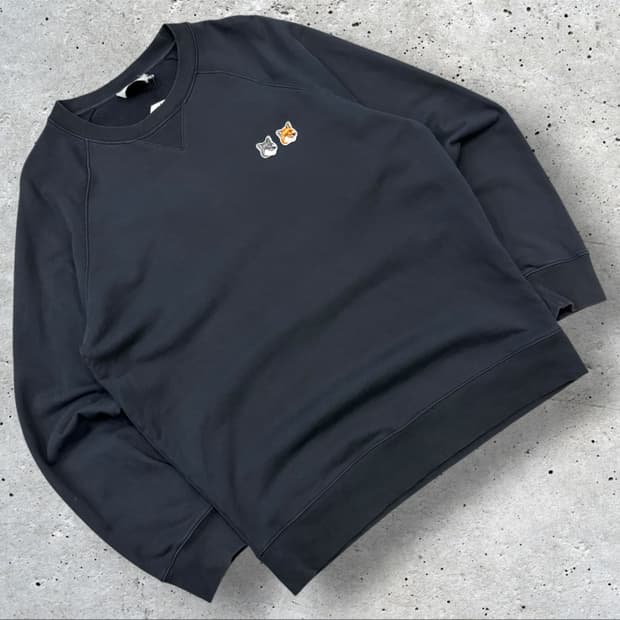 [2XL] 메종키츠네 더블 폭스헤드 맨투맨 블랙 D480