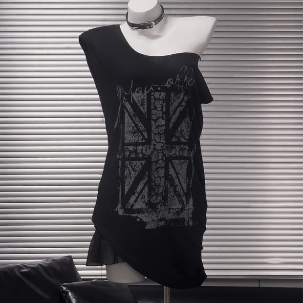 {UNKNOWN} Union Jack Grunge Draped Top  