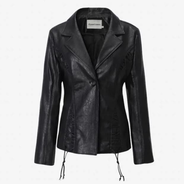 쓰리타임즈 lace up leather jacket 레이스 업 레더 자켓