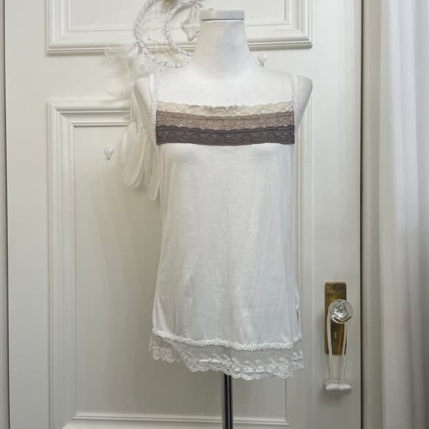 white brown lace layered sleeveless top