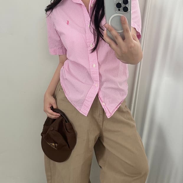 랄프로렌 핑크 깅엄 체크 반팔 셔츠 