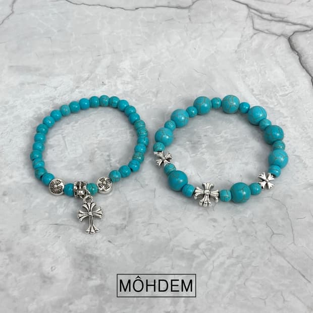 [Unisex] 1+1Set 크로스 터키석 원석 팔찌