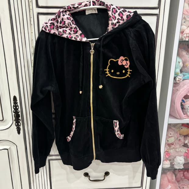 핑크 호피 벨벳 키티 후드집업 후집 히메갸루 팝갸루 오네갸루
