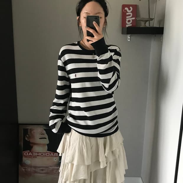 폴로 랄프로렌 포니로고 단가라 긴팔 슬리브티