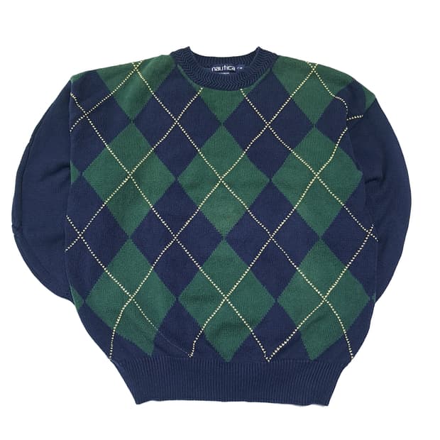 CL266 M 노티카 90s 홍콩판 코튼 아가일 네이비그린 니트 스웨터