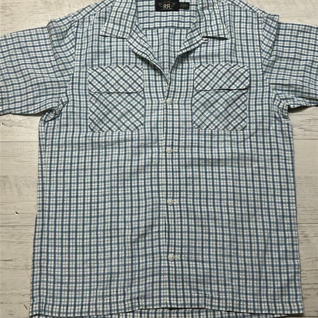 RRL 인디고 체크 린넨 캠프 셔츠 M