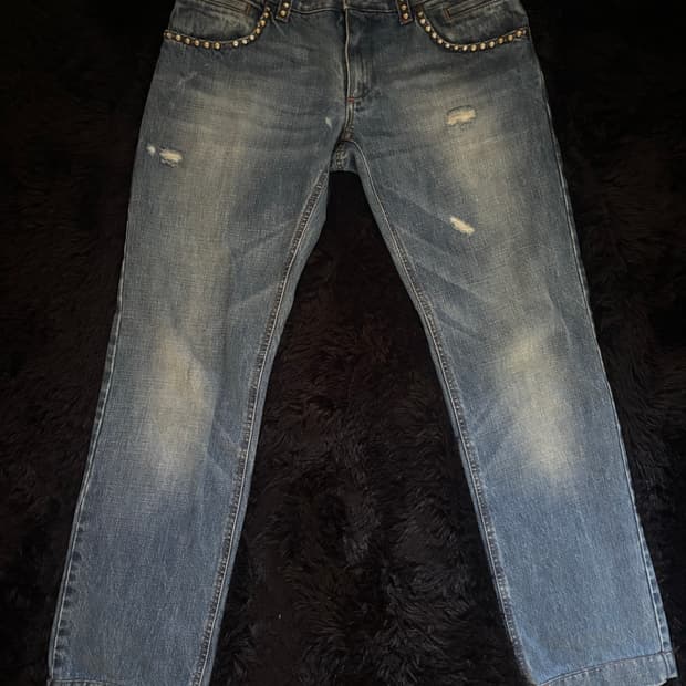 돌체앤가바나 로우라이즈 스트레이트 스터드 장식 팬츠 32