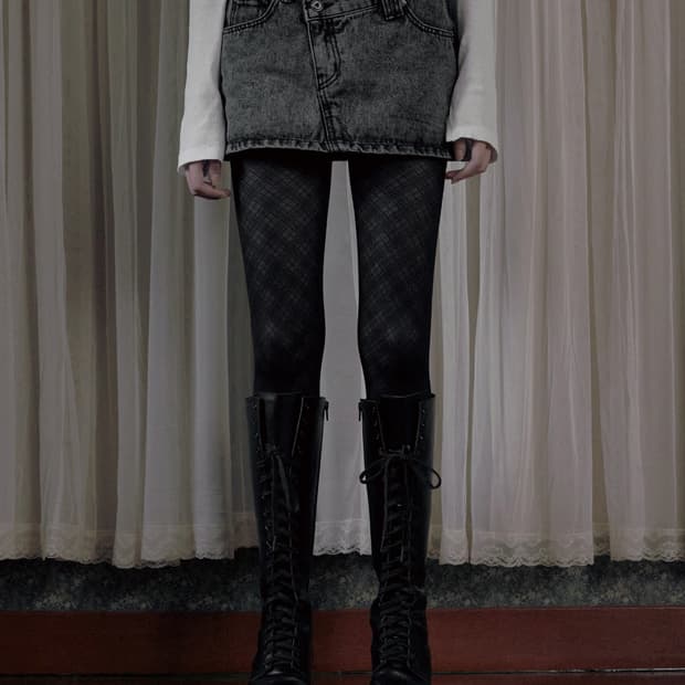 보헤미안서울 크로스커버 데님 미니 스커트 스노우블랙