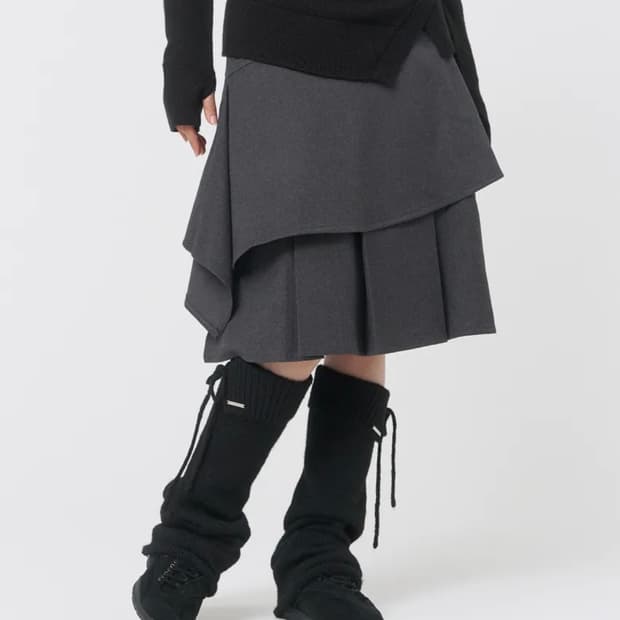 미세키서울 Sei layered midi Skirt CHARCOAL