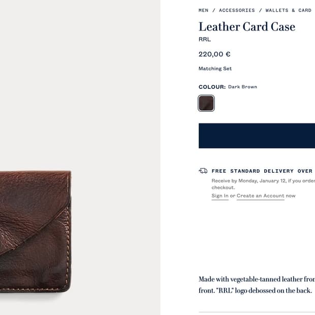 더블알엘 가죽 카드지갑