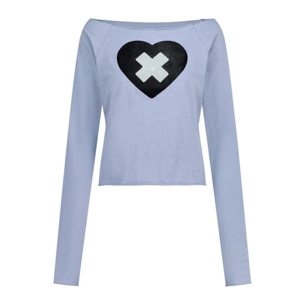 샵페어리 cross heart cut off t-shirt (blue)
