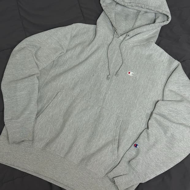 JP 챔피온 리버스위브 블루텍 그레이 후드티 라지