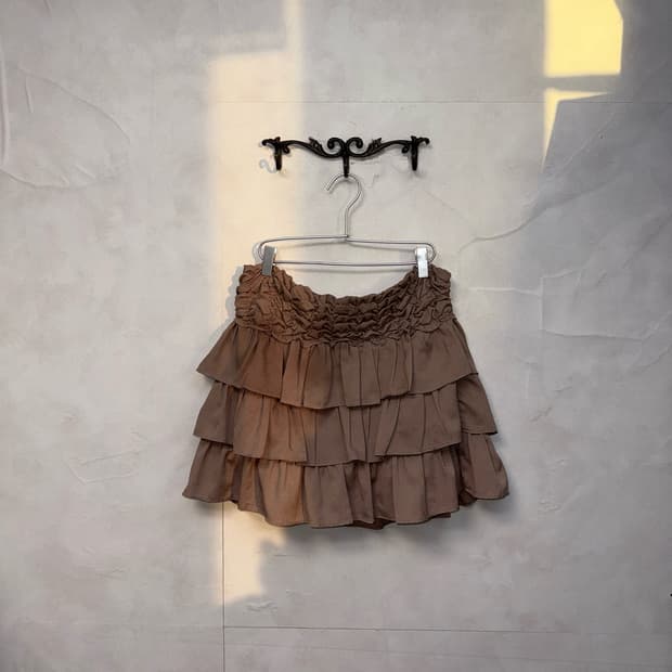 Mocha brown pleats shirring cancan skirt