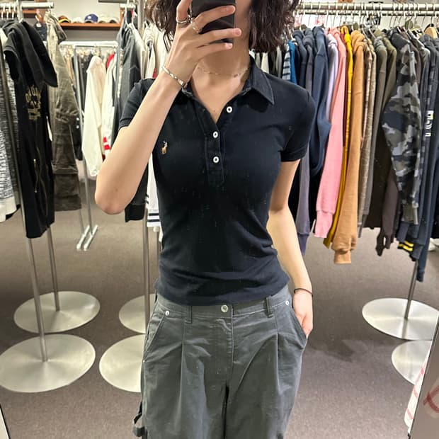 M)폴로 랄프로렌 빈티지 여성 블랙 카라 반팔