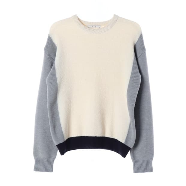 지오송지오 울 블렌드 3컬러 배색 라운드 니트 L