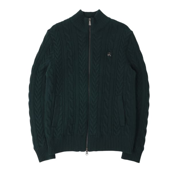 브룩스브라더스 다크그린 울 케이블 니트 가디건