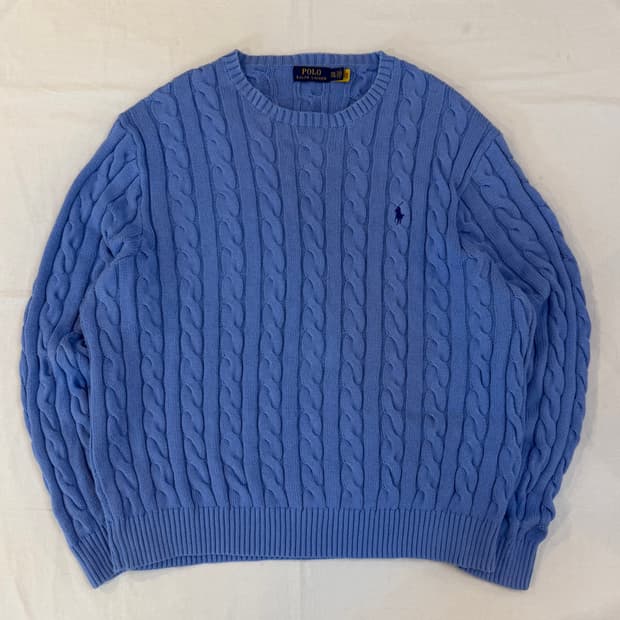 큐알) 폴로 랄프로렌 꽈배기 케이블 니트 스카이블루