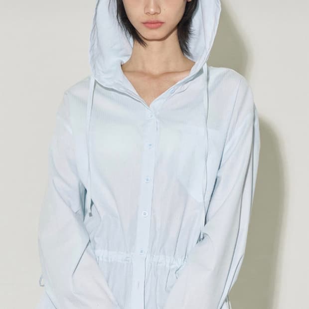 (1회착)일리고 스트라이프 후디 셔츠 블루