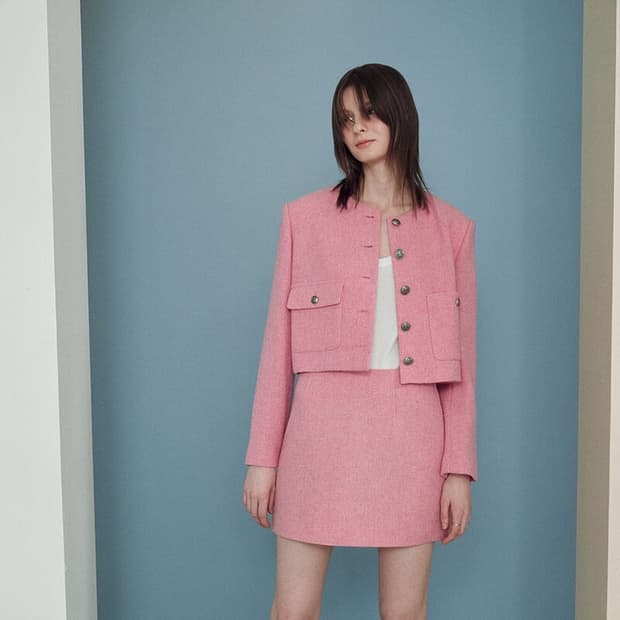 조이그라슨 핑크 트위드 크롭자켓 / 미니스커트 세트 (M사이즈)