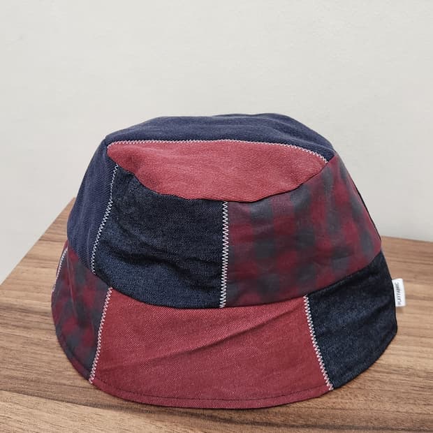 (no.6) 리버시블 패치워크 버킷햇 Navy&Burgundy Mix
