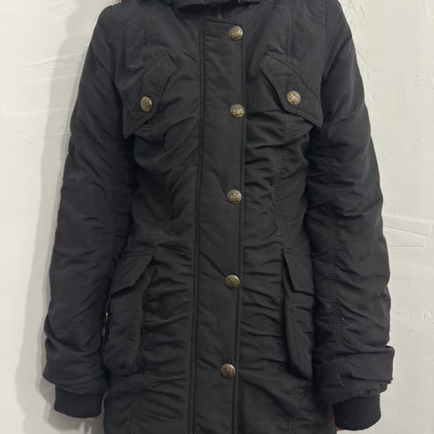 jinty shirring button hood jacket