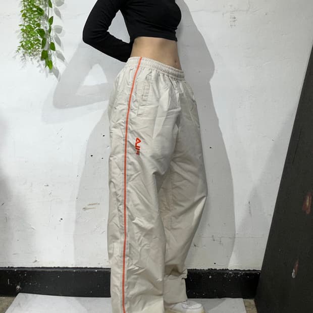 휠라 와이드 베이지 오렌지 사이드 라인 트랙 팬츠 L