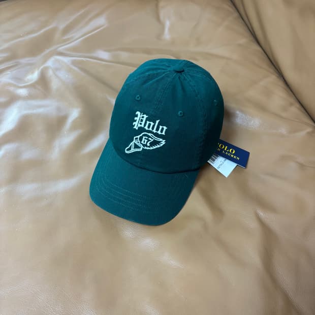 POLO 폴로 6패널 볼캡 모자 윙로고 워시드 그린