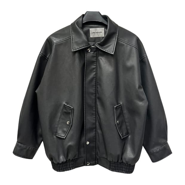 레이디 볼륨 투웨이 오버핏 차콜 레더 자켓 FREE