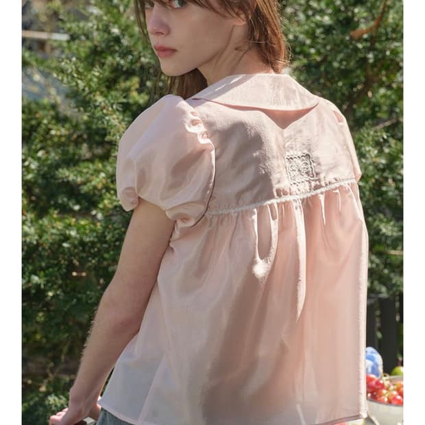 마가린핑거스 SHEER PUFF BLOUSE 피치