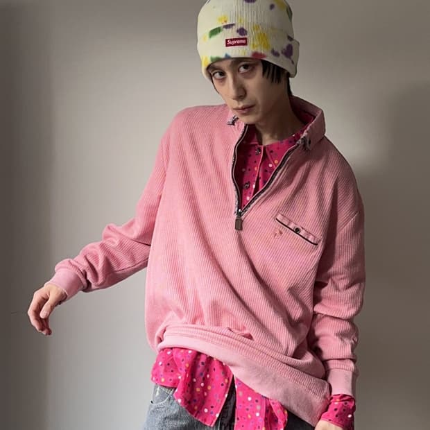 Nicole Morrison 웜톤 핑크 하프집업 니트