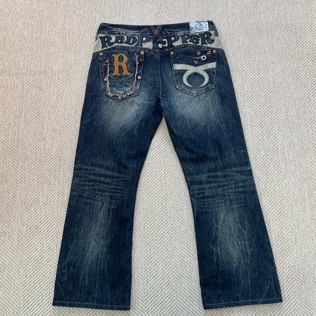레드페퍼 빈티지 워싱 크로커다일 큐빅 데님팬츠 
