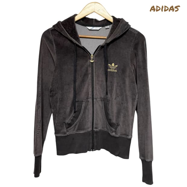 3806 아디다스 챠콜 골드 벨벳 후드집업 