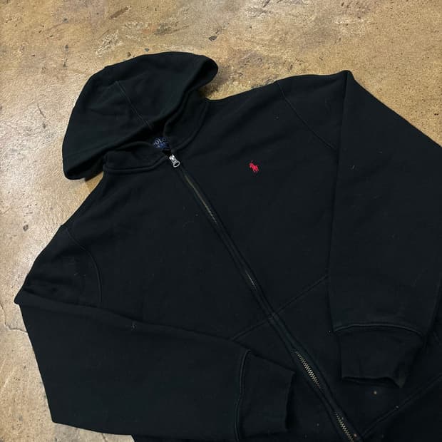 폴로 랄프로렌 검빨 블랙 레드 후드집업