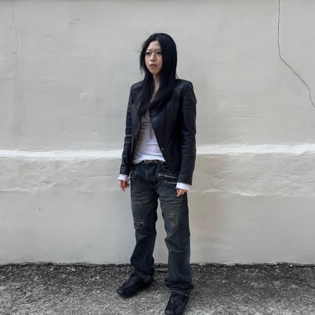 Multi zipper leather biker jacket