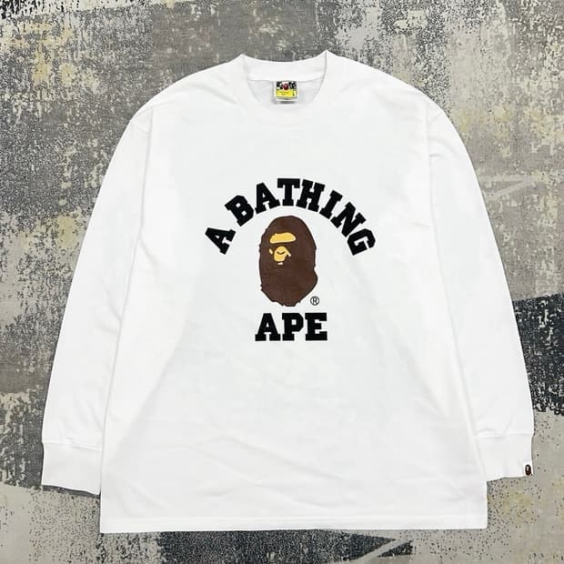 베이프 Bape 컬리지로고 긴팔 화이트