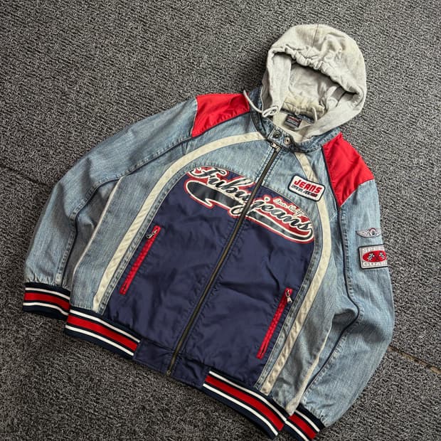 푸부 올드스쿨 빅로고 데님 믹스업 라이더 자켓 2874