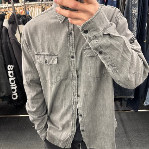 XL) 에드하디 빈티지 그레이 데님셔츠